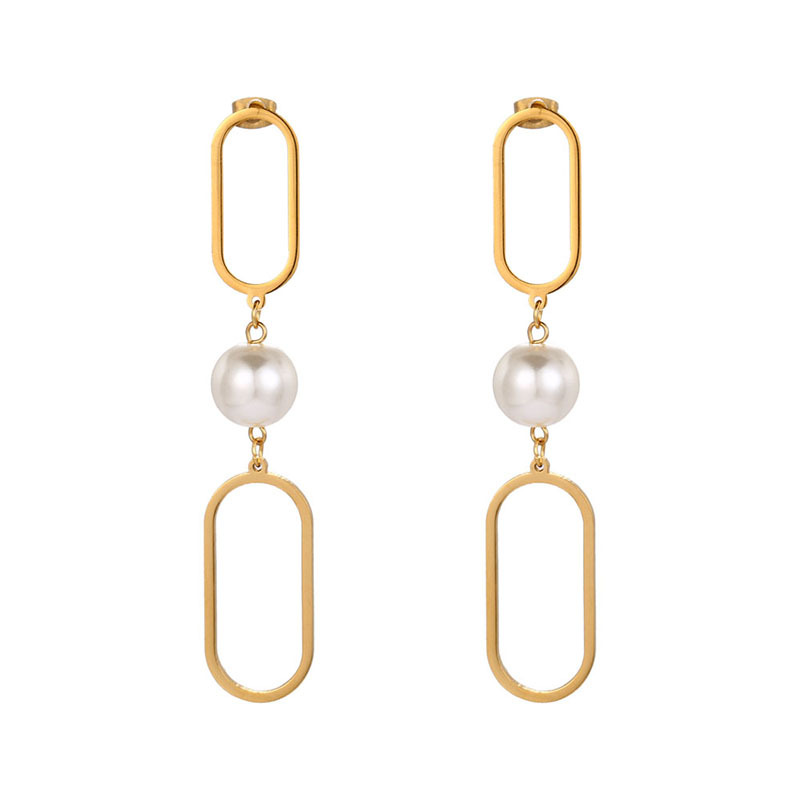 珍珠长款几何耳饰