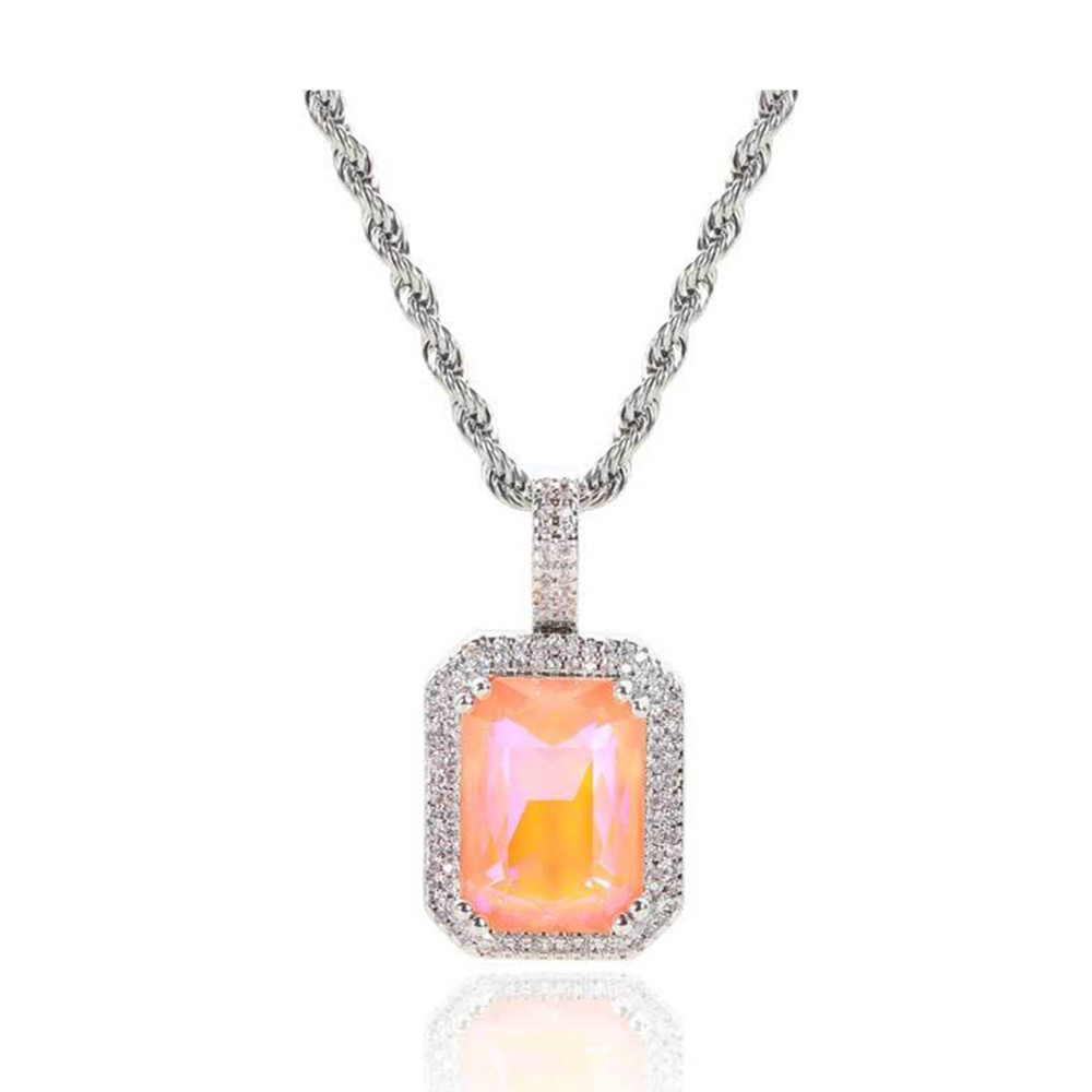 方形彩锆嘻哈吊坠项链