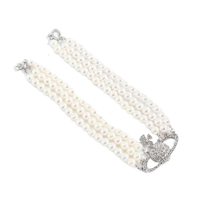 三层珍珠行星项链 