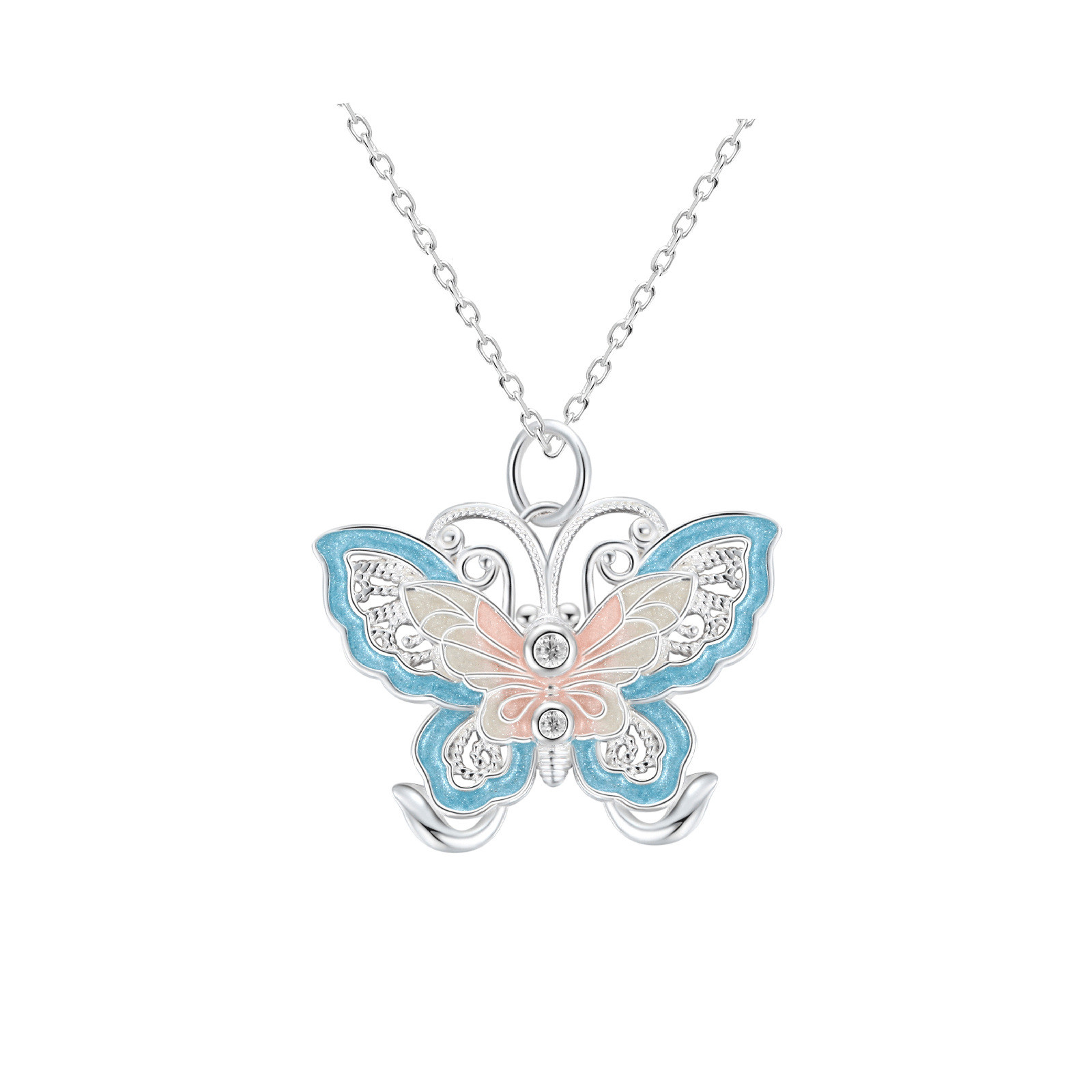   925银搪瓷蝴蝶项链